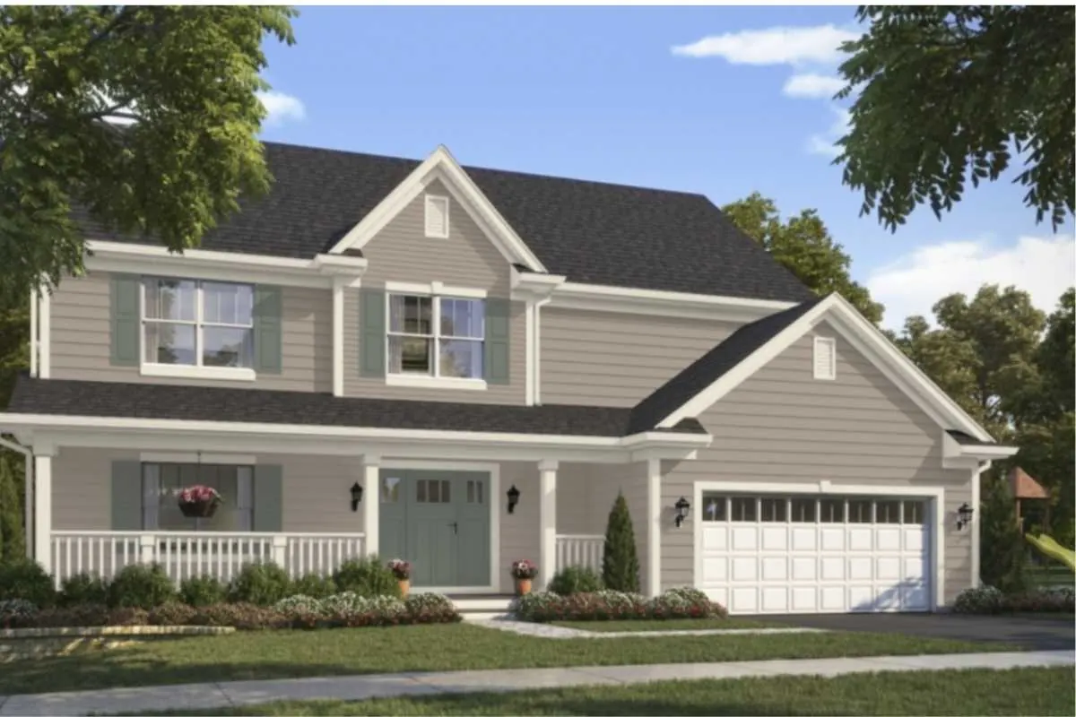 Morris Room Gray SW 0037 paint swatch shown as a Tallyn's Reach exterior scheme